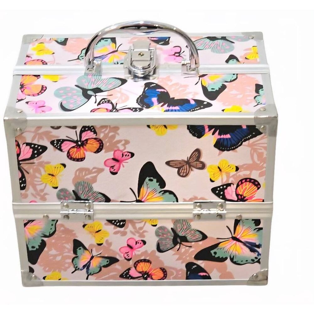 So Chic Butterfly Cosmetic Traincase w/Lock